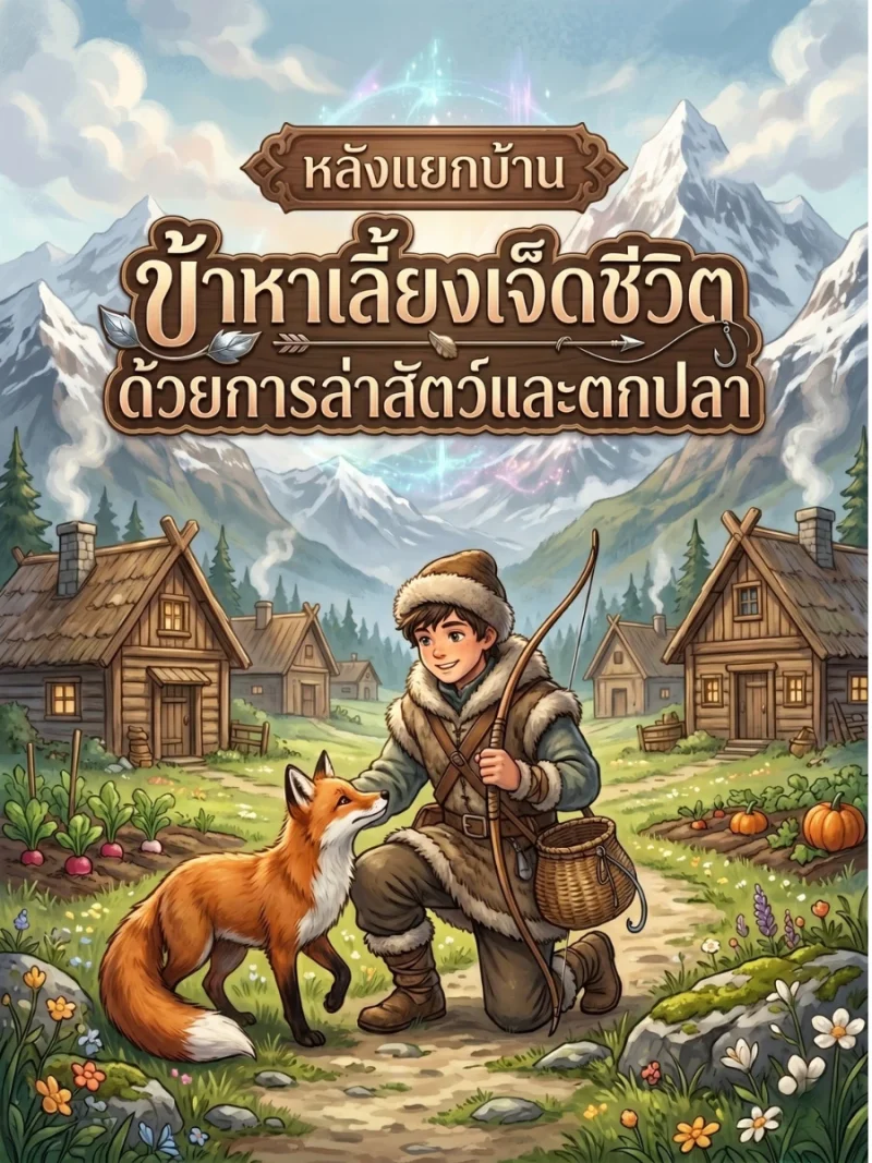 ปกนิยาย หลังแยกบ้าน ข้าหาเลี้ยงเจ็ดชีวิตด้วยการล่าสัตว์และตกปลา